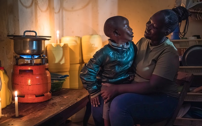 Veronica Auma and her son, Terrel, at their house in Busia County, Kenya. Veronica spoke to the Gates Foundation on how affordable and high-quality child care impacted her ability to pursue economic opportunities.